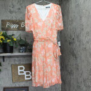 Tommy Hilfiger Womens Tie Front Printed Capelet Fit & Flare Dress Coral Pink 8